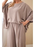 Dámský plus size viskózový komplet se širokými kalhotami a halenkou fango