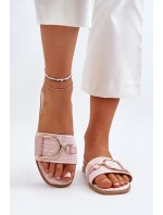 Lesklé Dámské Žabky S Ozdobou Růžové Taleci