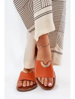 Dámské Pantofle Eko Kožené S Ozdobnými Detaily Oranžové Mevith