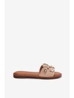 Dámské Pantofle Na Plochém Podpatku Se Zlatými Připínáky Béžové Nalothiel