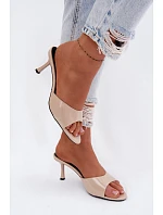 Lakované pantofle z imitace kůže na podpatku Béžové Melissea