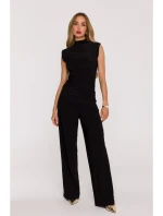 M890 Souprava s projmutým topem a širokými kalhotami - černá