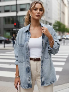 Dámská džínová košilová bunda oversize modrá FashionStreet TY5602