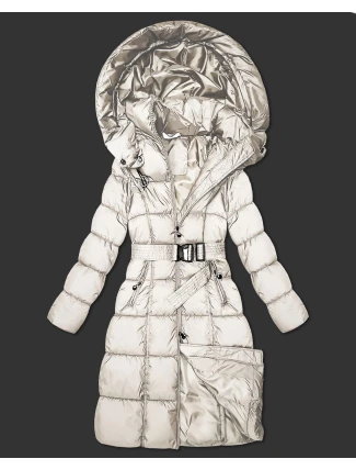 Dlouhá a hrubší zimní bunda v barvě ecru s opaskem Minority (P3-6033-12) Dlouhá a hrubší zimní bunda v barvě ecru s opaskem Minority (P3-6033-12)