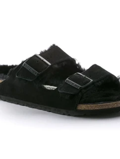 Dámské zateplené žabky s ovčí vlnou Birkenstock Arizona VL Shearling Black semišová kůže regular wide (0752661) dámské