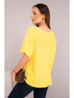 Dámská svetr s krátkým rukávem a výstřihem do V žlutá
