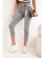 Dámské džíny Mom Fit s vysokým pasem a ozdobným přívěskem grafitová