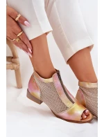 Dámské Kožené Kotníkové Boty Na Plochém Podpatku S Otevřenými Prsty Maciejka Růžovo-Oranžové 06413-15