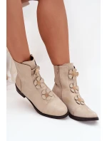 Zateplené dámské kotníkové boty na nízkém podpatku s ozdobnými květinami zlaté Pravienne