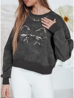 Dámská krátká oversize mikina s kravatovým motivem DENVIS graphite FashionStreet BY1422