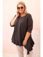 Dámská blůza Plus Size s bavlnou, kapsou a ohrnutým rukávem kiwi