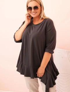 Dámská blůza Plus Size s bavlnou, kapsou a ohrnutým rukávem kiwi