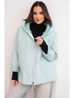 Dámská jarní prošívaná bunda s kapucí a zipem světle mátová
