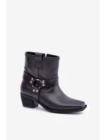 Boty Z Přírodní Kůže Na Podpatku Černé Zazoo 3444/2