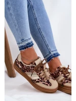 Dámské Tenisky Na Platformě S Dvojitým Šněrováním Leopardí Béžové Niteria