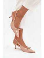 Lakované lodičky na jehlovém podpatku s mašličkou Nude Olvena