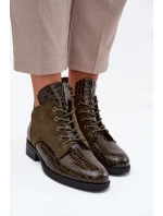 Dámské lakované botky Vinceza – s dekorativním ražením, tmavě zelené