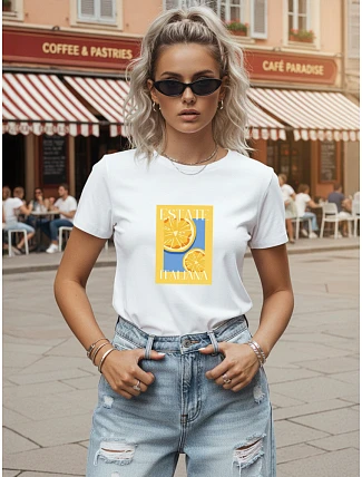 Dámské tričko s letním potiskem na přední straně, bílé, FashionStreet NX8026RY