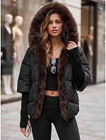 Dámská zimní prošívaná bunda s kožešinou, černá, FashionStreet TY5990