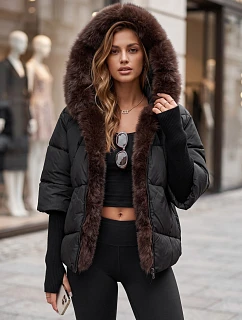 Dámská zimní prošívaná bunda s kožešinou, černá, FashionStreet TY5990