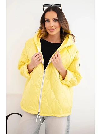 Dámská jarní prošívaná bunda s kapucí a zipem tmavě žlutá