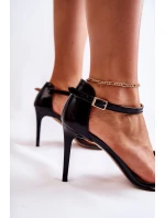 Kožené dámské sandály na vysokém podpatku Lewski Boty 3238 Černá
