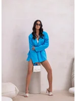 Světle modrý dámský komplet - oversize sako a kalhotová sukně (82176/178) Světle modrý dámský komplet - oversize sako a kalhotová sukně (82176/178)