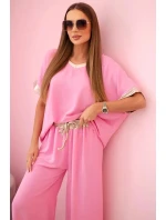 Viskózový komplet se zlatým lemováním světle růžová