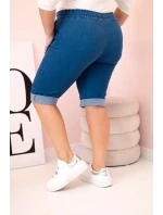 Dámské bavlněné šortky Plus Size s vázáním džínovina