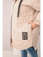 Dámská bunda Plus Size prošívaná s kapucí a nápisem HOPE tmavě béžová