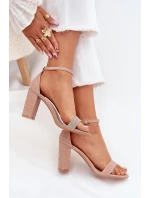 Lesklé Dámské Sandály Na Podpatku Růžové Zlato Kavina Lesklé Dámské Sandály Na Podpatku Růžové Zlato Kavina