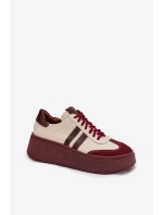 Kožené dámské tenisky na platformě Zazoo 3775 béžovo-bordó Kožené dámské tenisky na platformě Zazoo 3775 béžovo-bordó