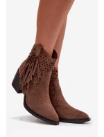 Dámské perforované kovbojky na podpatku s třásněmi Hnědé Calissey