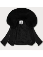 Černá bunda z ekologické kůže s kožešinovým límcem Glakate (LU98091#)