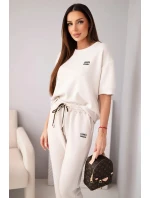 Dámský komplet viskózový máslový s krátkým rukávem a kalhotami s ohrnutým lemem béžový