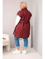 Dámská prošívaná vesta Plus Size s páskem a límcem slivková