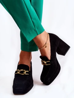 Semišové lodičky s ozdobným řetízkem Laura Messi 2444 černá