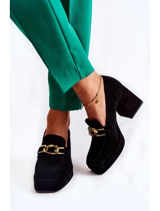 Semišové lodičky s ozdobným řetízkem Laura Messi 2444 černá