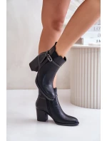 Dámské Botky Na Podpatku Zateplené S Pásem Černé Zinithia