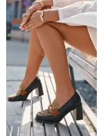 Dámské polobotky na sloupku s ražbou a zlatým detailem Novella – černo/béžové