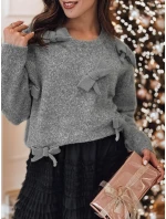 Dámský svetr BOWTONE s mašlemi v jedné velikosti světle šedý FashionStreet MY2354 Dámský svetr BOWTONE s mašlemi v jedné velikosti světle šedý FashionStreet MY2354