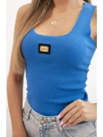 Dámská pruhovaná top na ramínkách s ozdobnou jeansovou nášivkou modrá