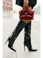 Laky boty zateplené na jehlovém podpatku s přezkou černé Tameliae