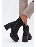 Kožené zateplené dámské kotníkové boty na sloupku a platformě Vinceza – černé