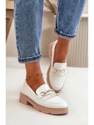 Dámské mokasíny W-16 Bílá s béžovou - DAY-VINE Shoes