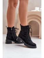 Zdobené dámské botky workerky zateplené D&A černé MR880-017
