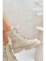 Kožené botky worker s přívěsky na zip CheBello 4553 Béžové