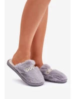 Dámské Pantofle S Kožíškem A Nápisem Šedé Kalelia