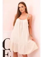 Dámské mušelínové šaty s ramínky a volánem béžový