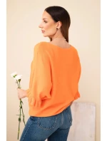 Dámský svetr typu netopýr s kulatým výstřihem oranžový